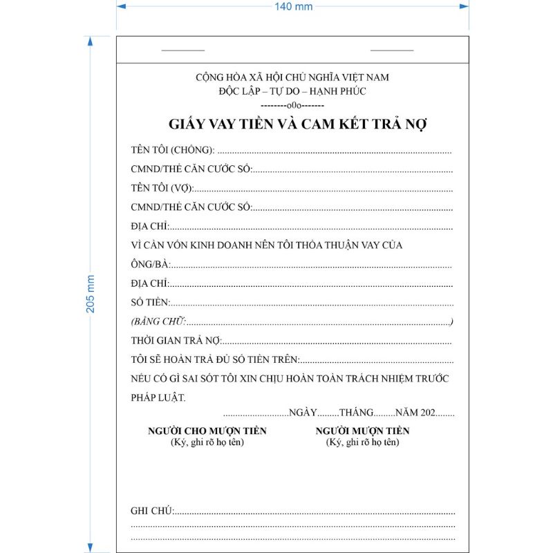 Sổ Giấy vay tiềnn và cam kết trả nợ _Q60T