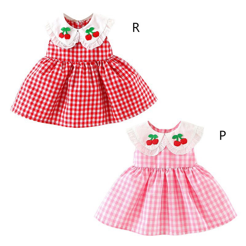 Đầm xòe không tay họa tiết quả cherry xinh xắn cho bé gái