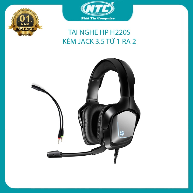 Tai nghe chụp tai HP H220S tích hợp 1 jack cắm 3.5mm cho micro và phone - kèm jack chuyển từ 1 ra 2 (Đen)