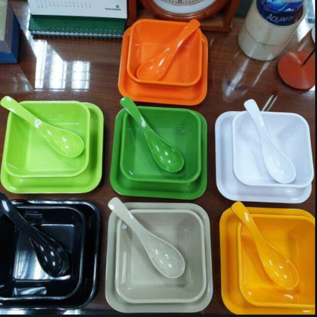 Bộ Bát đựng Chè  (  Bát .Đĩa Kê . Thìa ) Melamine Đủ Màu