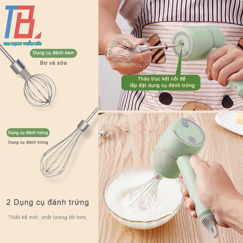 Máy xay tỏi ớt kèm đánh trứng tiện dụng dùng pin, màu ngẫu nhiên
