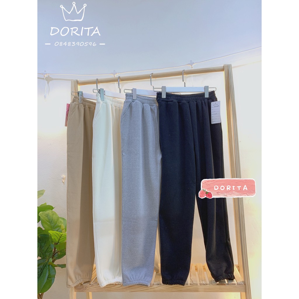 [Ảnh thật/Video Quần Jogger nỉ, Quần Jogger nữ nhung tăm bo gấu - Dorita Boutique