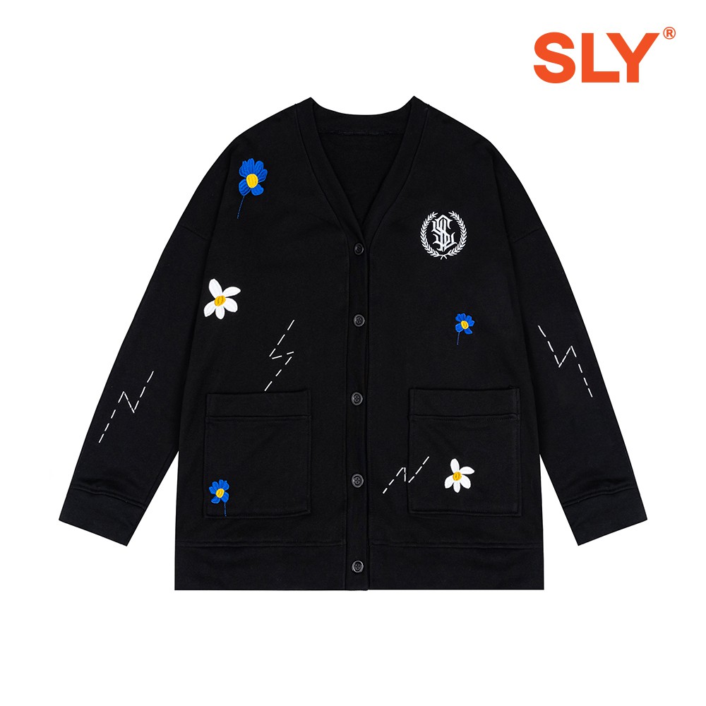 Áo Khoác Cardigan SLY Flora Vải Nỉ Chân Cua màu đen