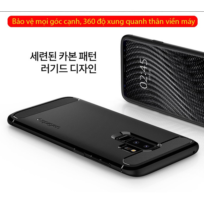 Ốp lưng Galaxy S9 Plus Spigen Rugged Armor nhựa dẻo từ USA - tặng dán lưng Carbon