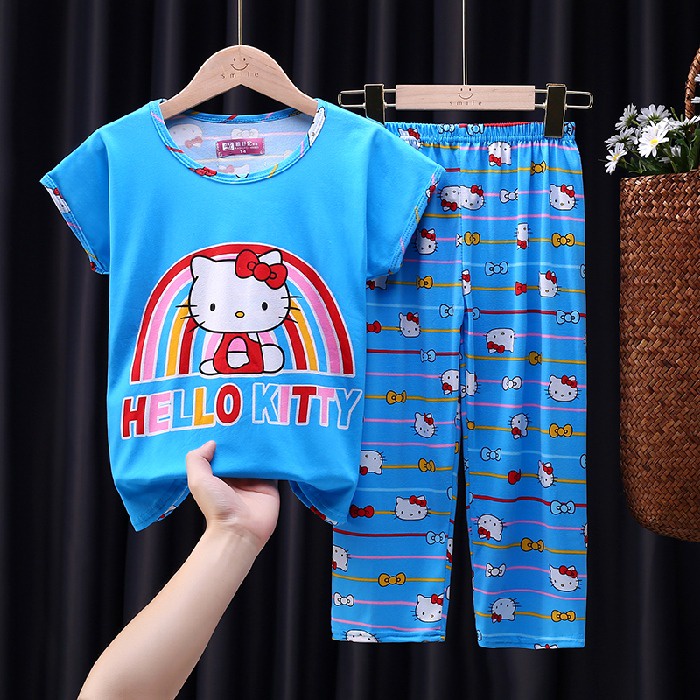 Bộ Đồ Ngủ Tay Ngắn Chất Liệu Cotton In Họa Tiết Hoạt Hình Xinh Xắn Cho Bé
