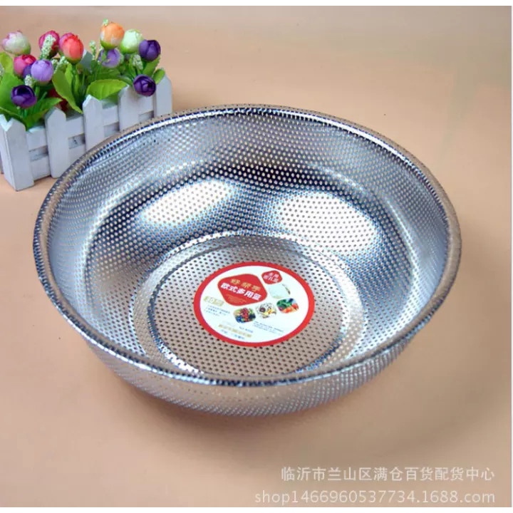 Rổ INox Kích thước 26cm Vành Dày - Lỗ Nhỏ