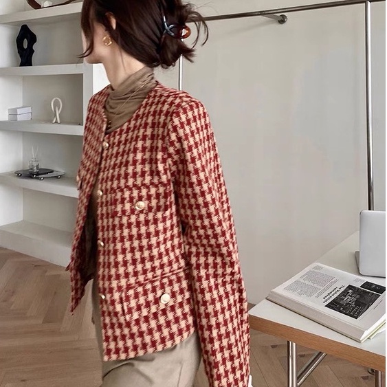Áo khoác dạ nữ họa tiết Houndstooth (Hàng 2 lớp dạ dày vừa phải) • 2ENDSHOP