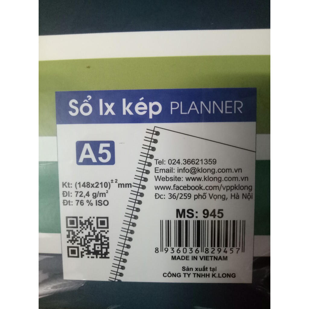 Sổ kế hoạch Planner lò xo kép A5 72,4g/m2; MS: 945