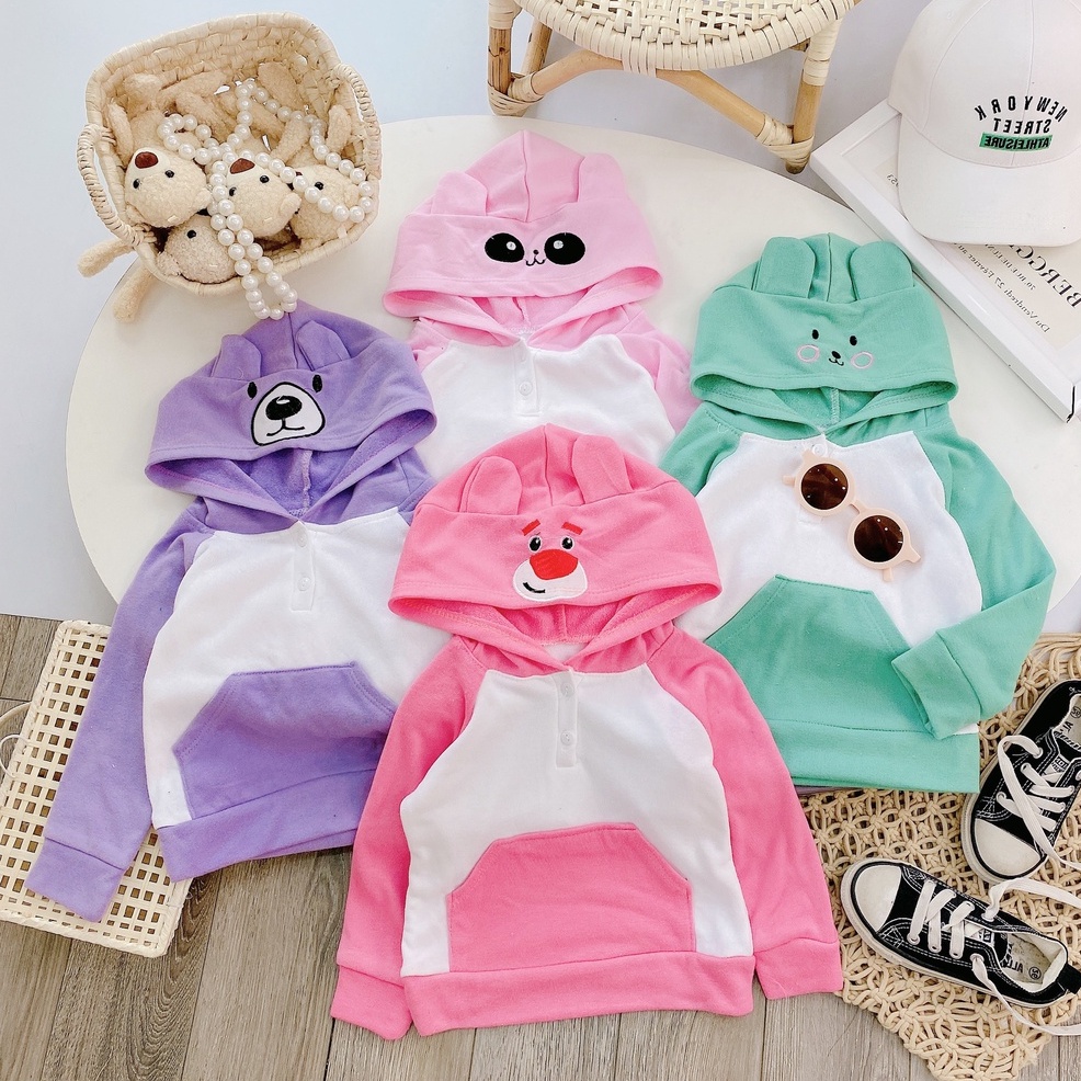 Áo hoodie cho bé gái liền mũ hình thú dễ thương từ 8-18kg
