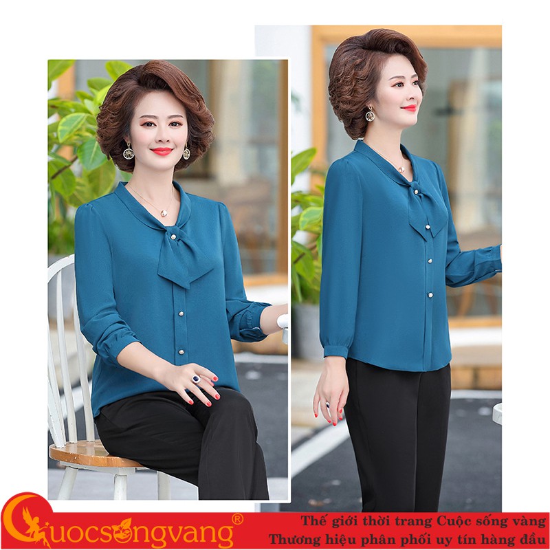 Áo nữ kiểu hàn quốc cổ thắt nơ áo trung niên nữ dài tay dáng suông GLA319 Cuocsongvang