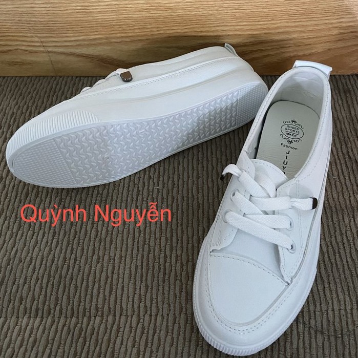 [ Có hình thật] Giày lười nữ màu trắng chất liệu da phối vải TTT01 | BigBuy360 - bigbuy360.vn