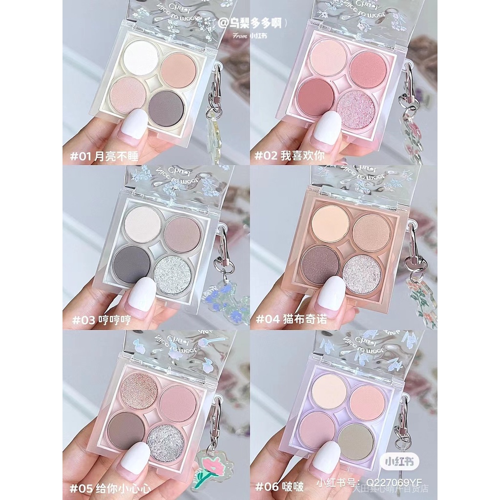 Bảng Phấn Mắt FLORTTE / Floria First Kiss Bobo Bốn Màu Lì Và Ánh Ngọc Trai Kết Hợp Nhẹ Nhàng