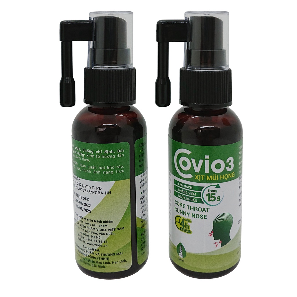 [Mã INCU20 giảm 20K đơn 150K] Combo 2 chai xịt thông mũi, miệng Covio3 Vioba (Chai 50ml)