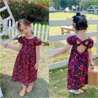 Váy hoa tím lịm đan dây lưng cho bé gái