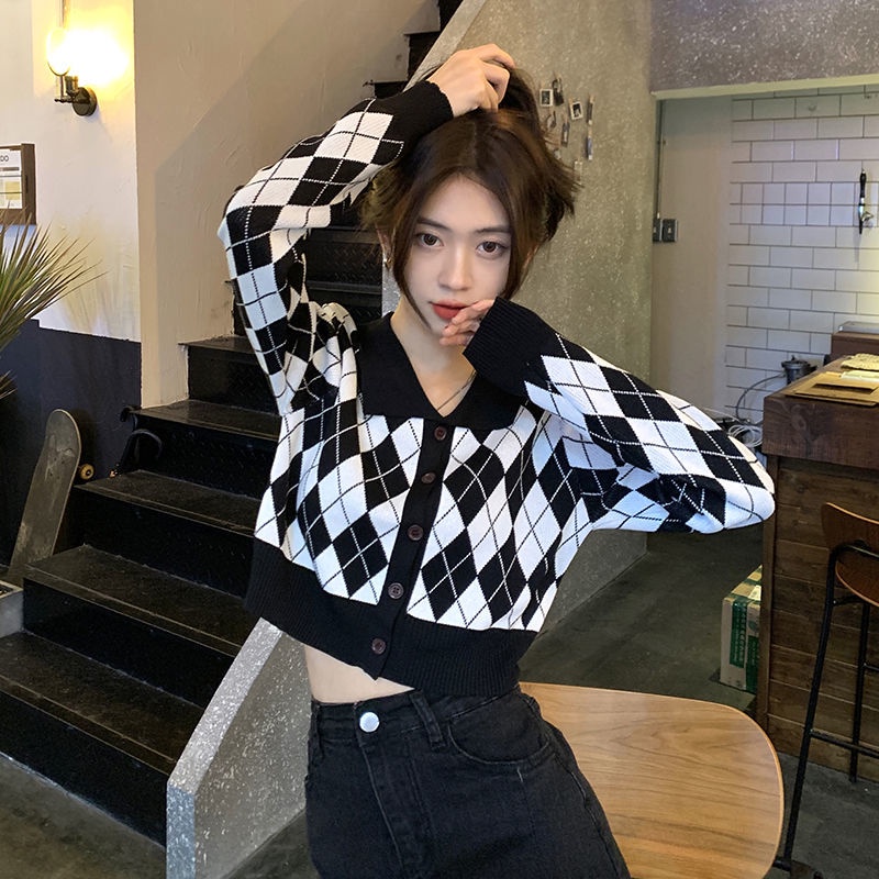 COZOK Áo Sweater Dệt Kim Cổ POLO Dáng Ngắn Kiểu Retro Thời Trang