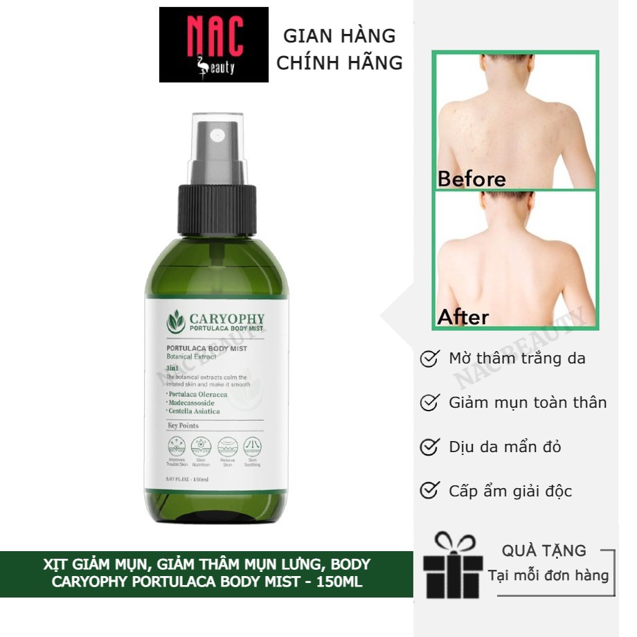 Xịt giảm mụn, giảm thâm mụn lưng, body Caryophy Portulaca Body Mist 150ml _ Caryophy Chính Hãng