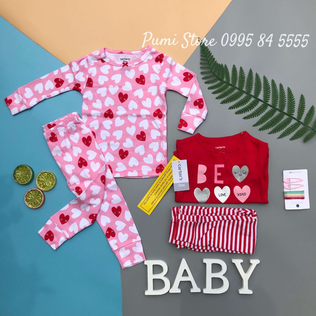 Set 4 đồ ngủ Carter’s Heart Cotton Pajamas Red/Pink