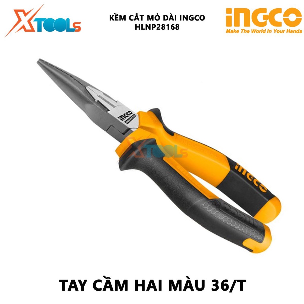 Kìm cắt mỏ dài Ingco HLNP28168 | Kềm mũi nhọn MỎ DÀI Kích thước 6 inch/160mm Đầu kềm được đánh bóng và chống gỉ, dùng để