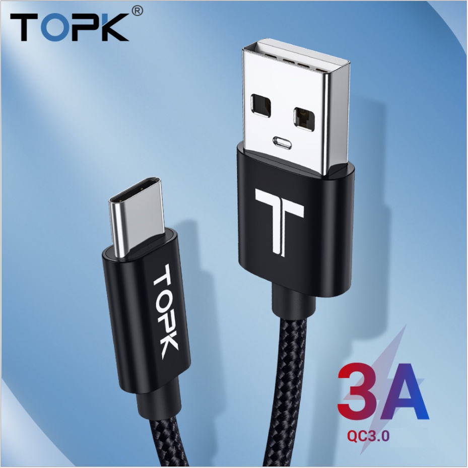 Dây cap sạc Nhanh TOPK Vsmart IPMicro TypeC USB Vỏ Kim Loại Bện Nylon Chất Lượng Cao