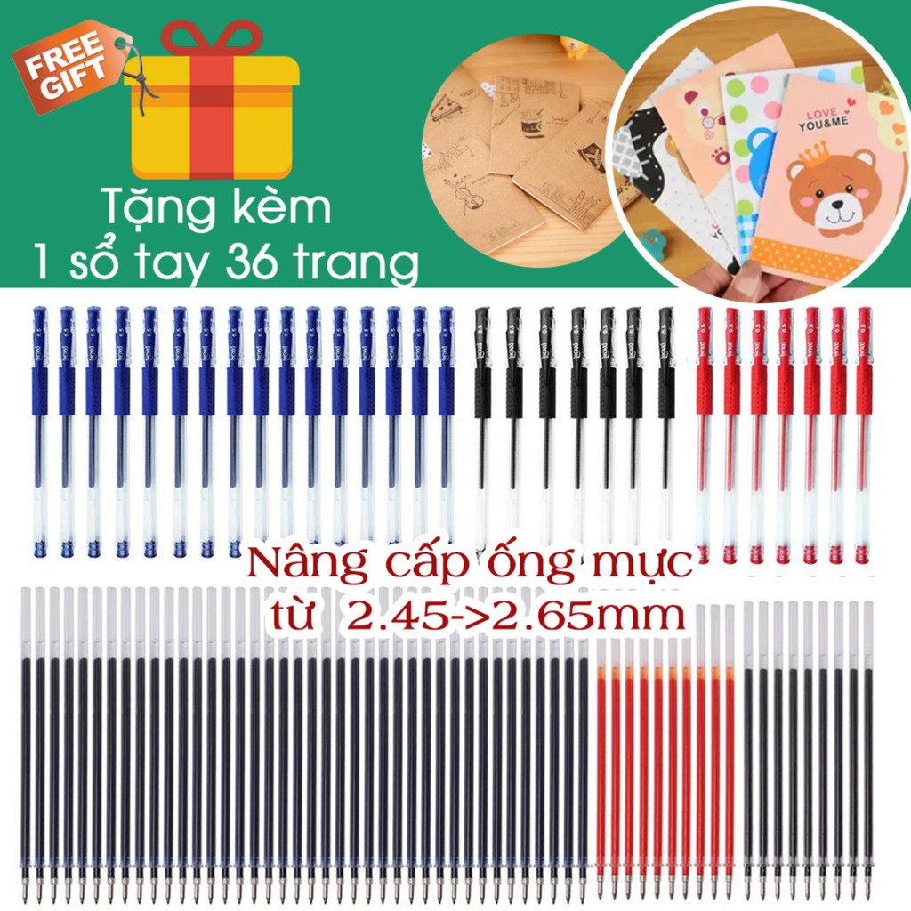 Combo 30 Bút Mực Nước Gel + 60 Ruột Màu Đỏ Xanh Đen Tím Học Sinh Sinh Viên Tiểu Học