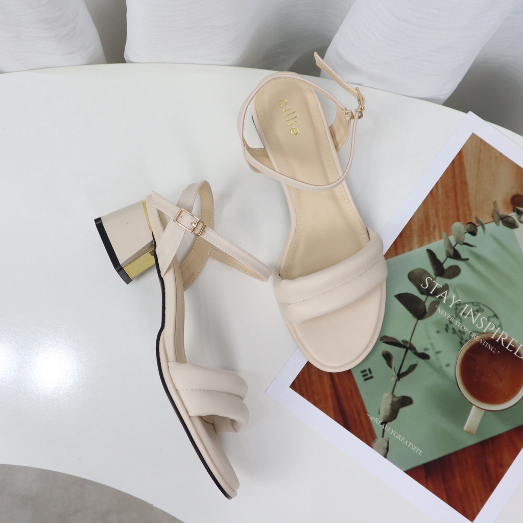 Giày sandal cao gót nữ quai phồng êm mềm gót tráng gương độc đáo cao 4cm Cillie 1106