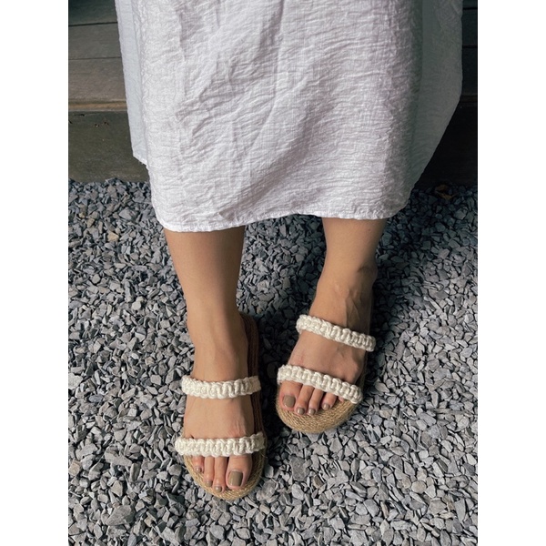Dép cói dây thắt macrame ngang