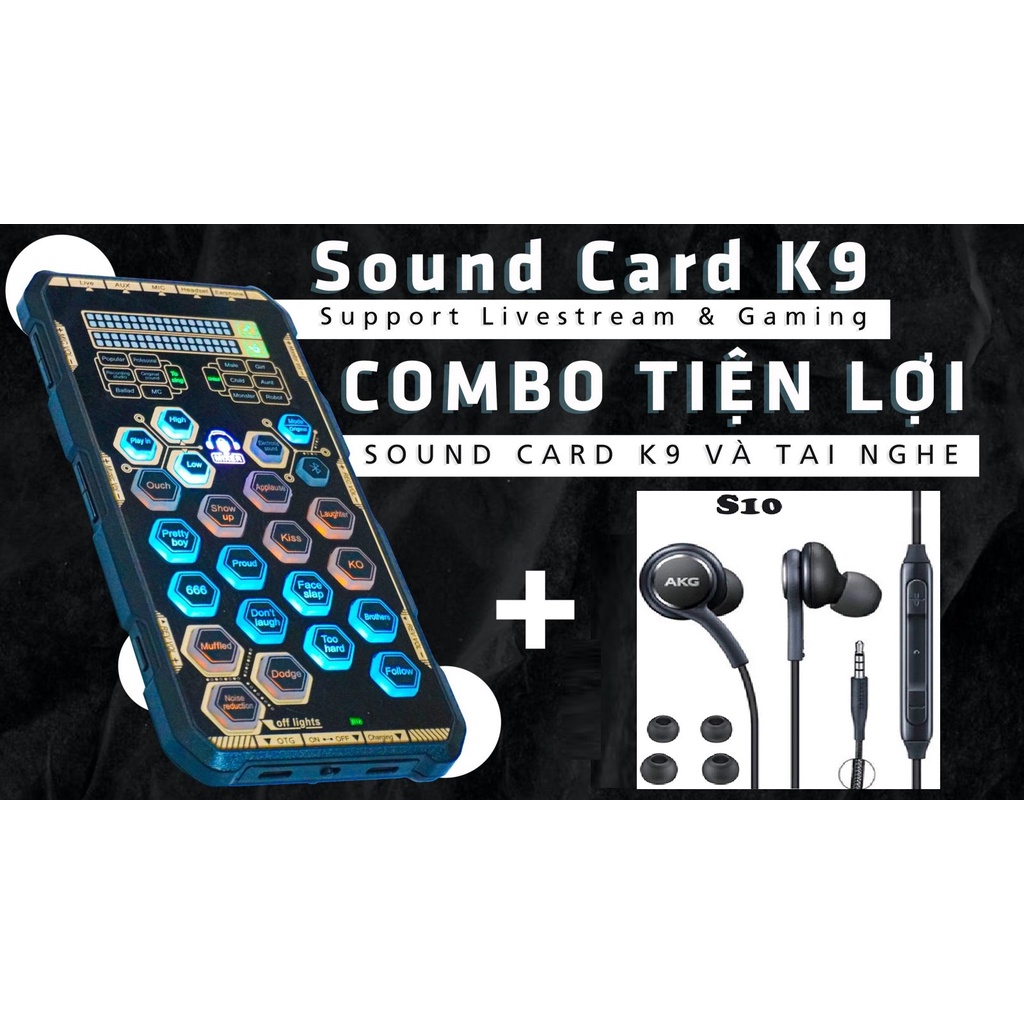 Sound Card K9 Mobile Tặng Kèm Tai Nghe - Chơi game, Thu Âm, Livestream, Karaoke Online Auto Tune Đổi Giọng - Nhỏ Gọn