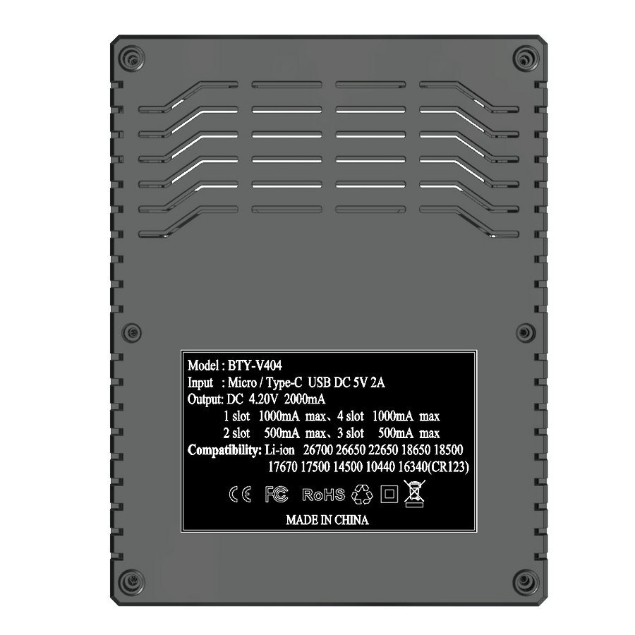 Bộ sạc pin 18650 thông minh BTY-V404, Sạc pin lithium ion 3,7V - 4,2V 26700 26650 đa chức năng