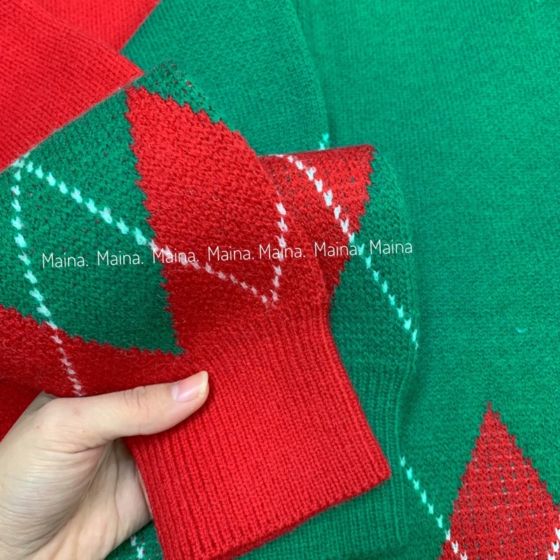 Áo len trám phối màu đỏ xanh - hoạ tiết Giáng sinh chất đẹp