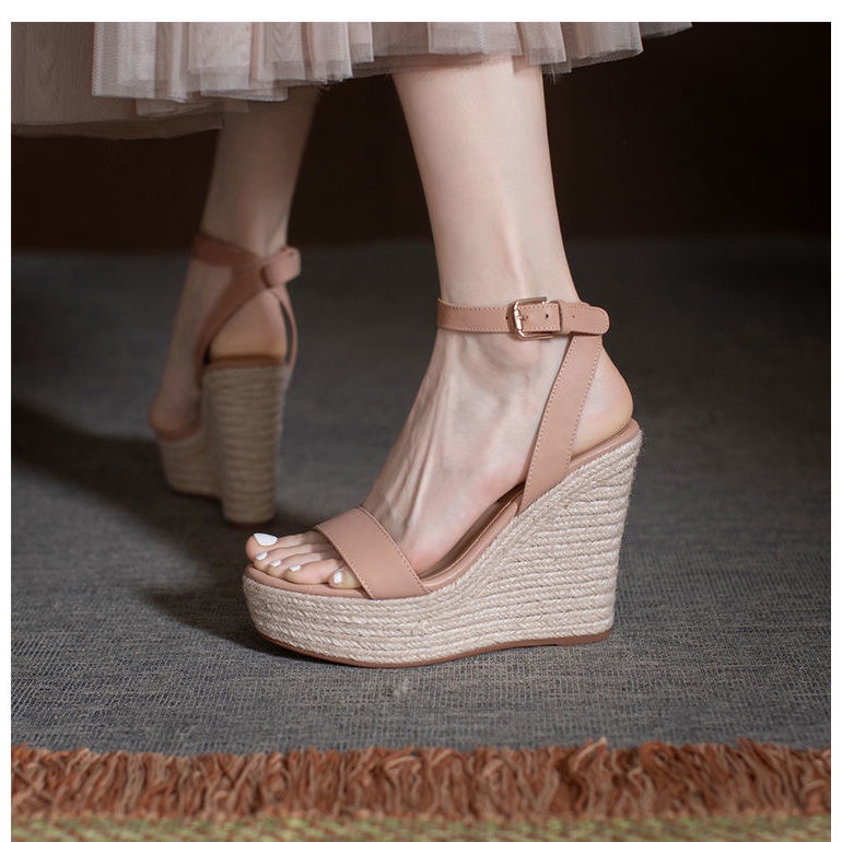 Giày Sandal Đan Cói Đế Xuồng Dày Phong Cách La Mã Thời Trang Mùa Hè Hàng Mới