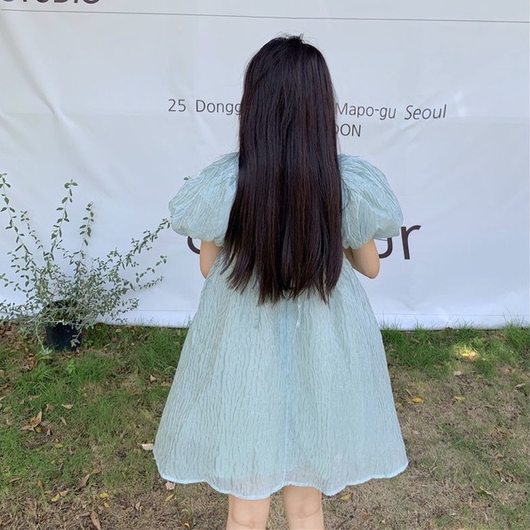 Đầm chiffon ZHELIHANGFEI tay ngắn màu đơn sắc phong cách mới thời trang cho nữ