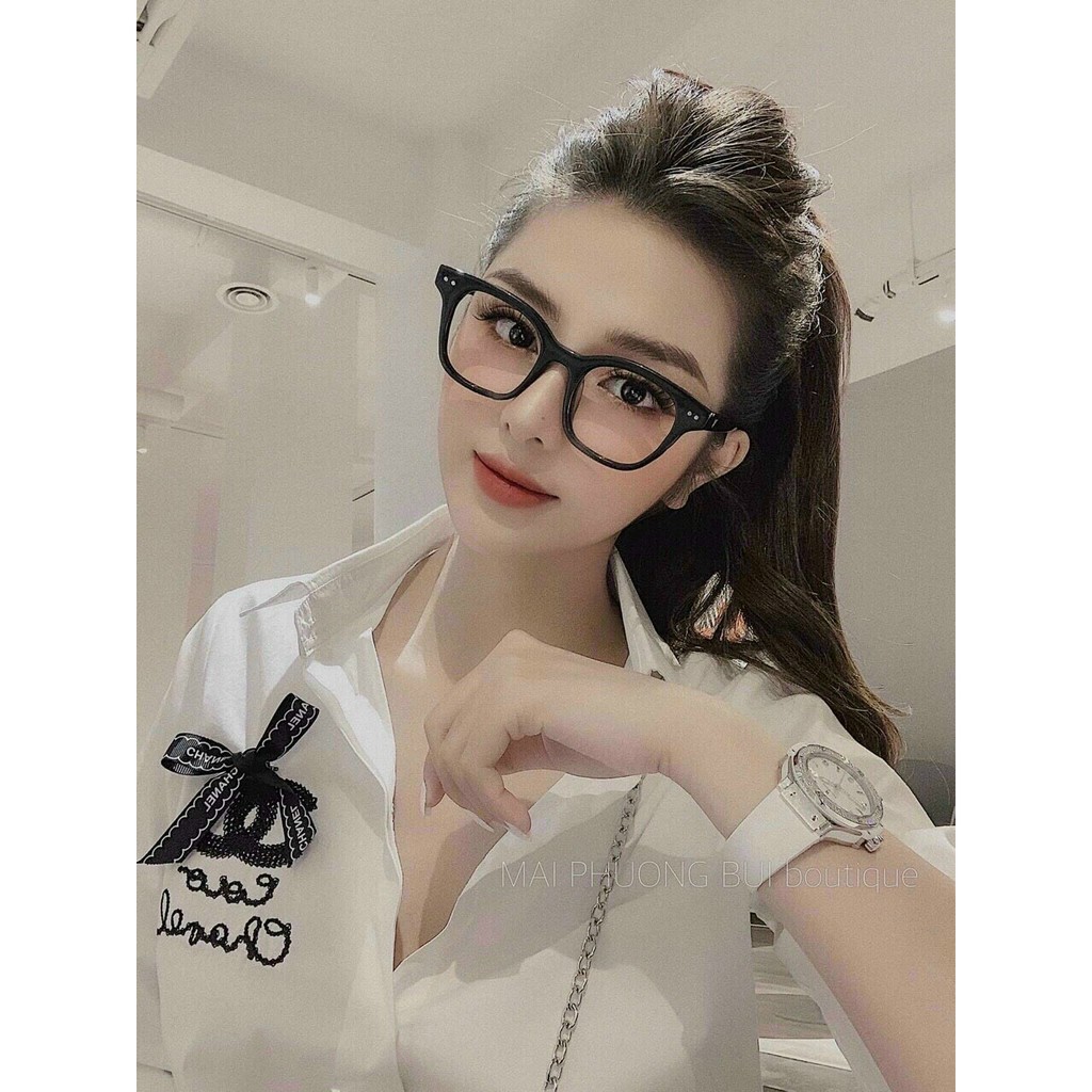 Gọng kính cận giả cận nam nữ mắt vuông nhựa đen bóng nhám cổ điển vintage | BigBuy360 - bigbuy360.vn