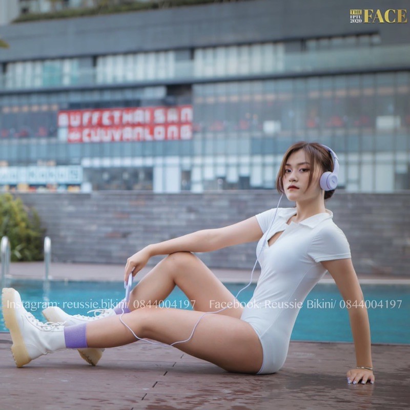 𝑹𝑬𝑼𝑺𝑺𝑰𝑬 𝑩𝑰𝑲𝑰𝑵𝑰 Đồ bơi liền cộc tay dáng polo đen, trắng phong cách Hàn Quốc #rsbkn109