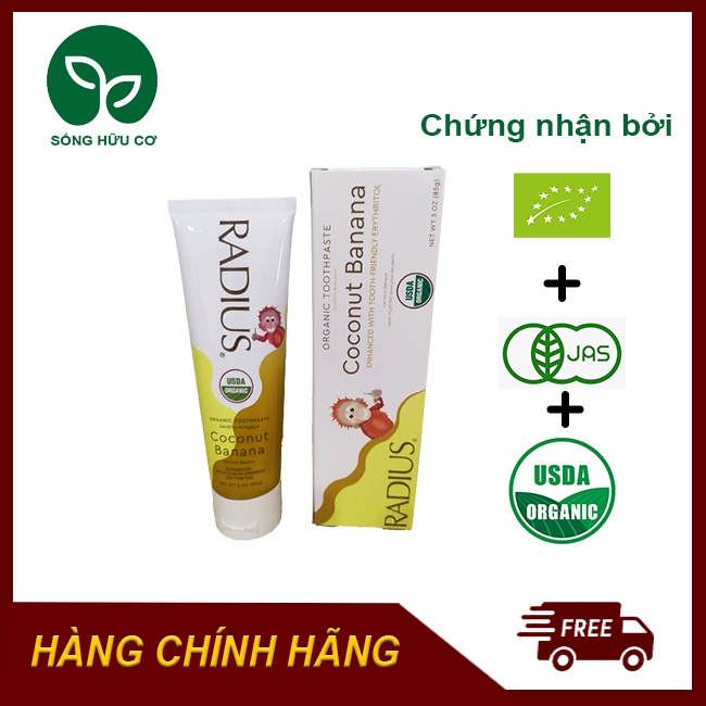 [Nuốt Được] Kem Đánh Răng Trẻ Em Nuốt Được Vị Chuối Dừa Radius 85g