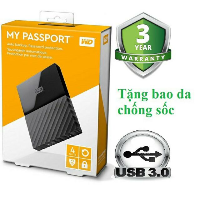 ️🎯️ Ổ cứng di động WD 3TB My Passport 2.5 INCH Portable chuẩn 3.0 SATA3 ( 💯 Hàng Chính Hãng )