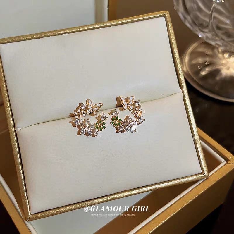 Bông tai xi mạ ngọc đá cô dâu dự tiệc màu vàng