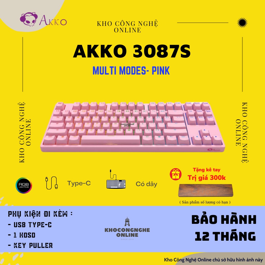 [Mã 33ELSALE hoàn 7% đơn 300K] Bàn phím cơ AKKO 3087S RGB – Pink (cherry switch / akko switch)