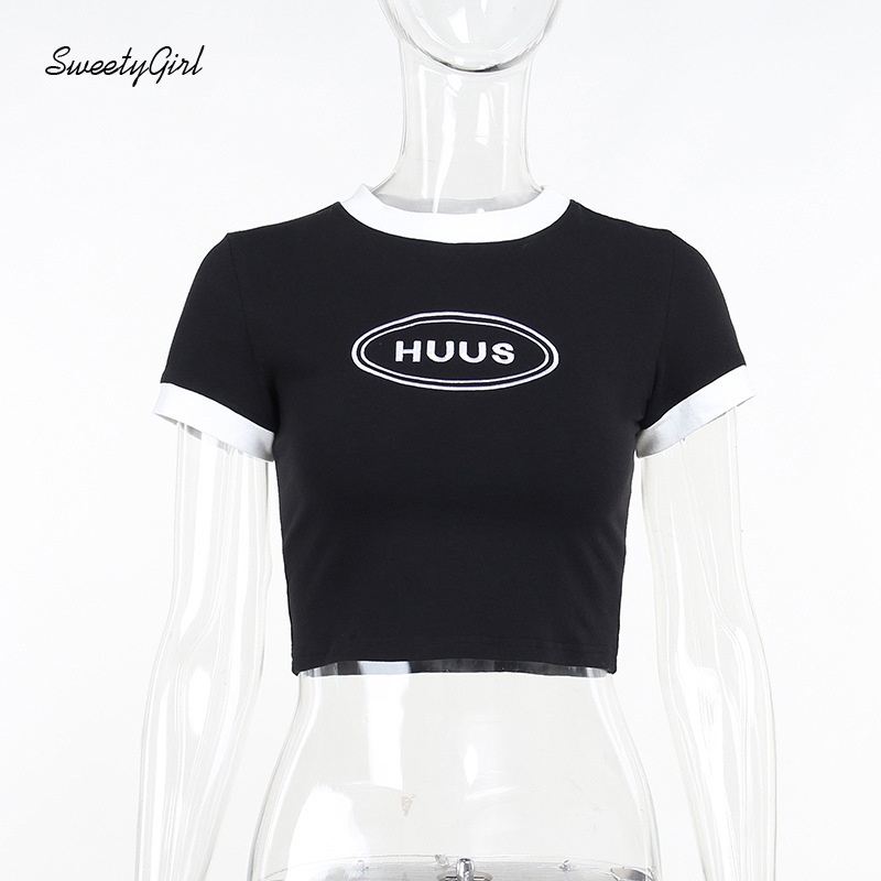 Áo Thun Croptop Cổ Tròn In Họa Tiết Màu Tương Phản Thời Trang Cho Nữ 2022