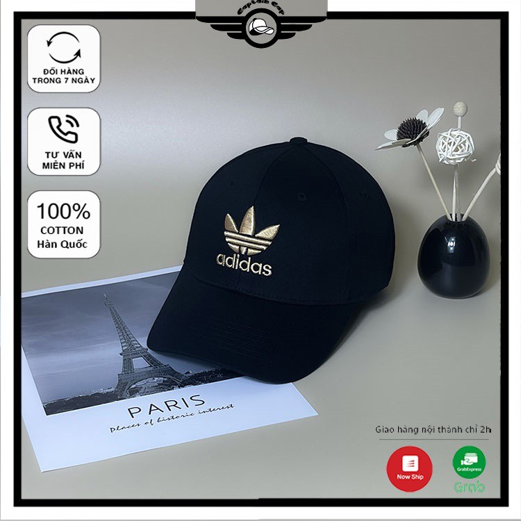 Mũ lưỡi trai Adidas đen logo chỉ vàng cá tính dành cho cả nam và nữ full hộp để làm quà tặng