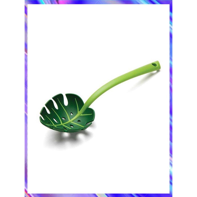 Green Monstera Leaf Colander Long-Handled Spaghetti Slotted Serving Spoon