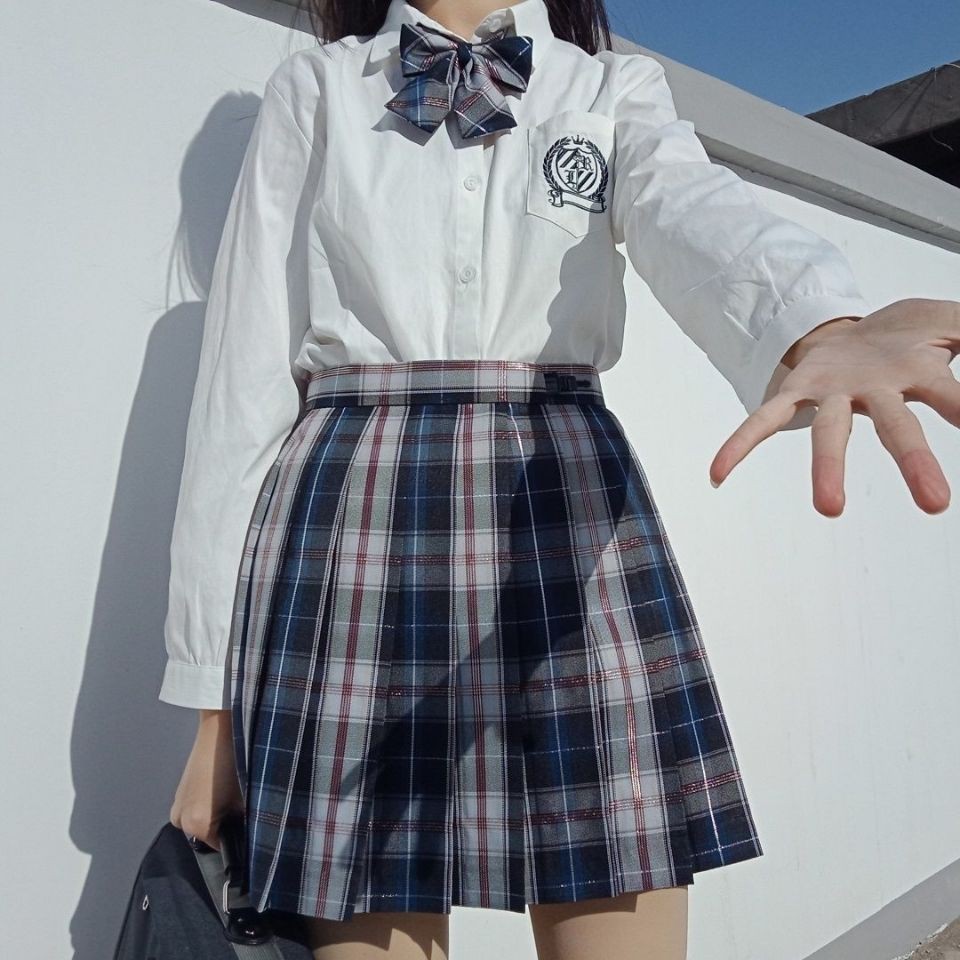 chân váy dàichân váy 2 lớp☑[  ] Dòng bạc nguyên bản Xingchen JK Xianbai Váy kiểm tra đồng phục của trường