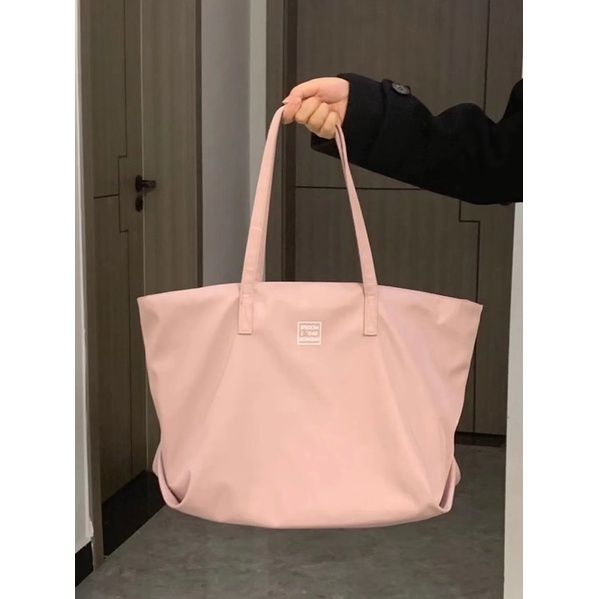 Túi xách tote vải đeo vai học thêm / đi làm rộng rãi nhiều ngăn basic pastel có khoá kéo Yannie Lolita