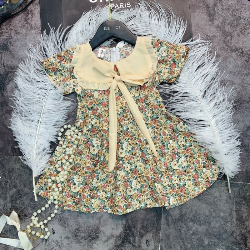 Váy  hoa hồng cổ tiểu thư bé gái