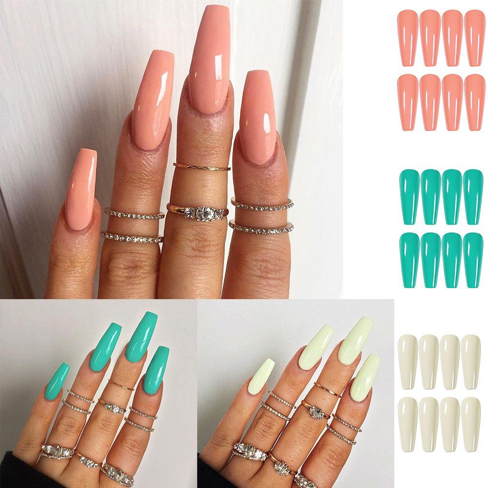 JUNE Hộp 24 Móng Tay Giả Che Phủ Toàn Diện Đính Đá Giả Kim Cương