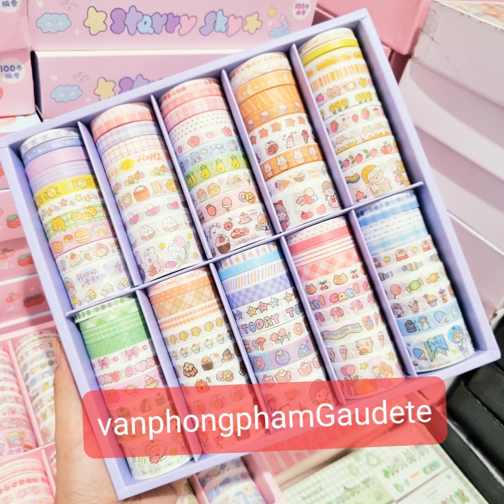 10 cuộn băng dính washi_tách lẻ_trang_trí