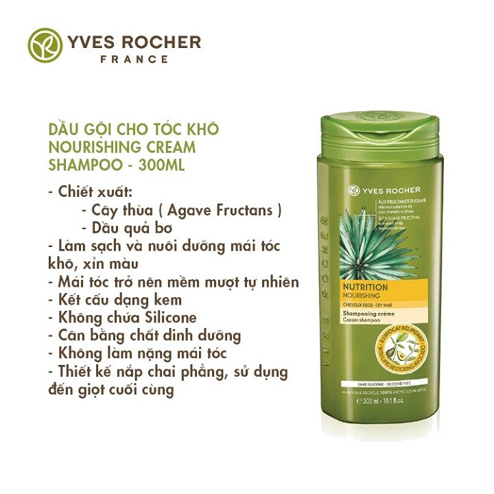 [CHÍNH HÃNG] Bộ Dầu Gội + Dầu Xả Nuôi Dưỡng Tóc Dành Cho Tóc Khô Yves Rocher Nourishing Nutrition (300ml+200ml)