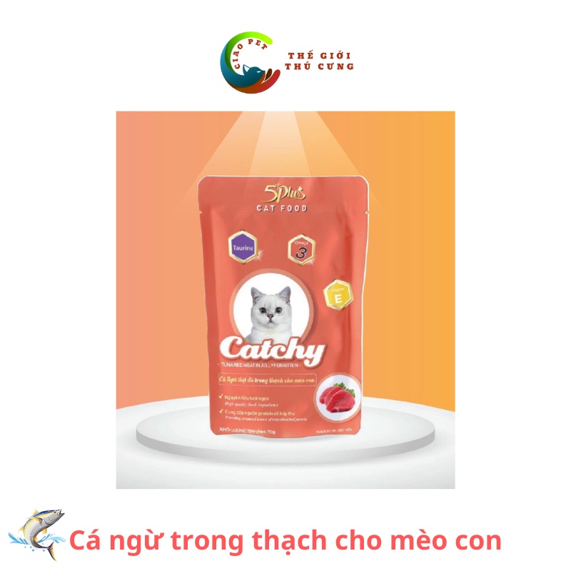 Pate cho mèo Catchy gói 70gr | Bổ xung Omega3-6, Taurine và DHA giúp đẹp lông, tiêu hóa tốt, tăng sức đề kháng