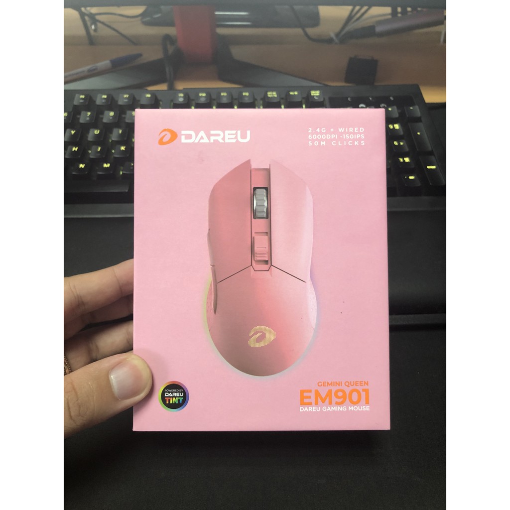 Chuột không dây Gaming DAREU EM901 RGB - PINK (BRAVO ATG4090 sensor)