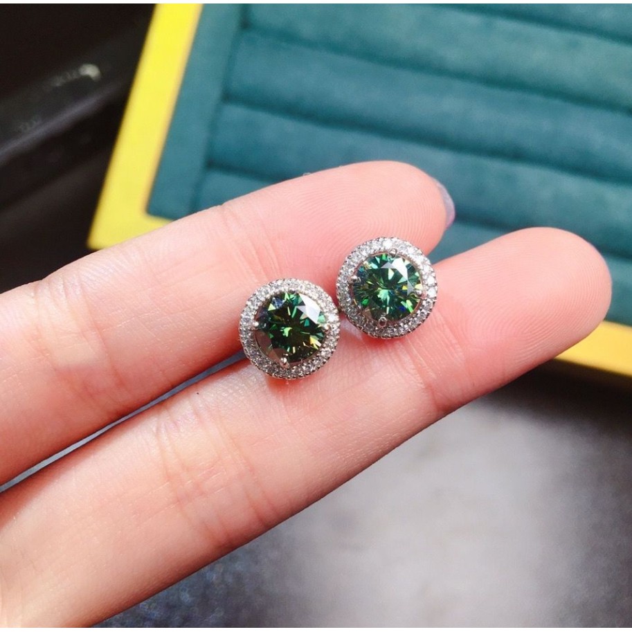 Bộ 2 Khuyên Tai Bạc Sterling S925 Hình Túi Moissanite Xanh Dương Thời Trang
