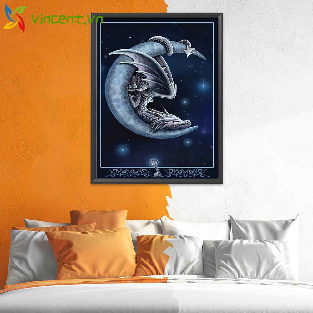 Tranh Thêu Chữ Thập Hình Con Rồng Và Mặt Trăng 11ct